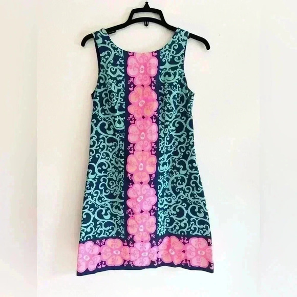 Lilly Pulitzer Delia Fountain Hopping Pink Blue Shift Dress - Picture 1 of 9